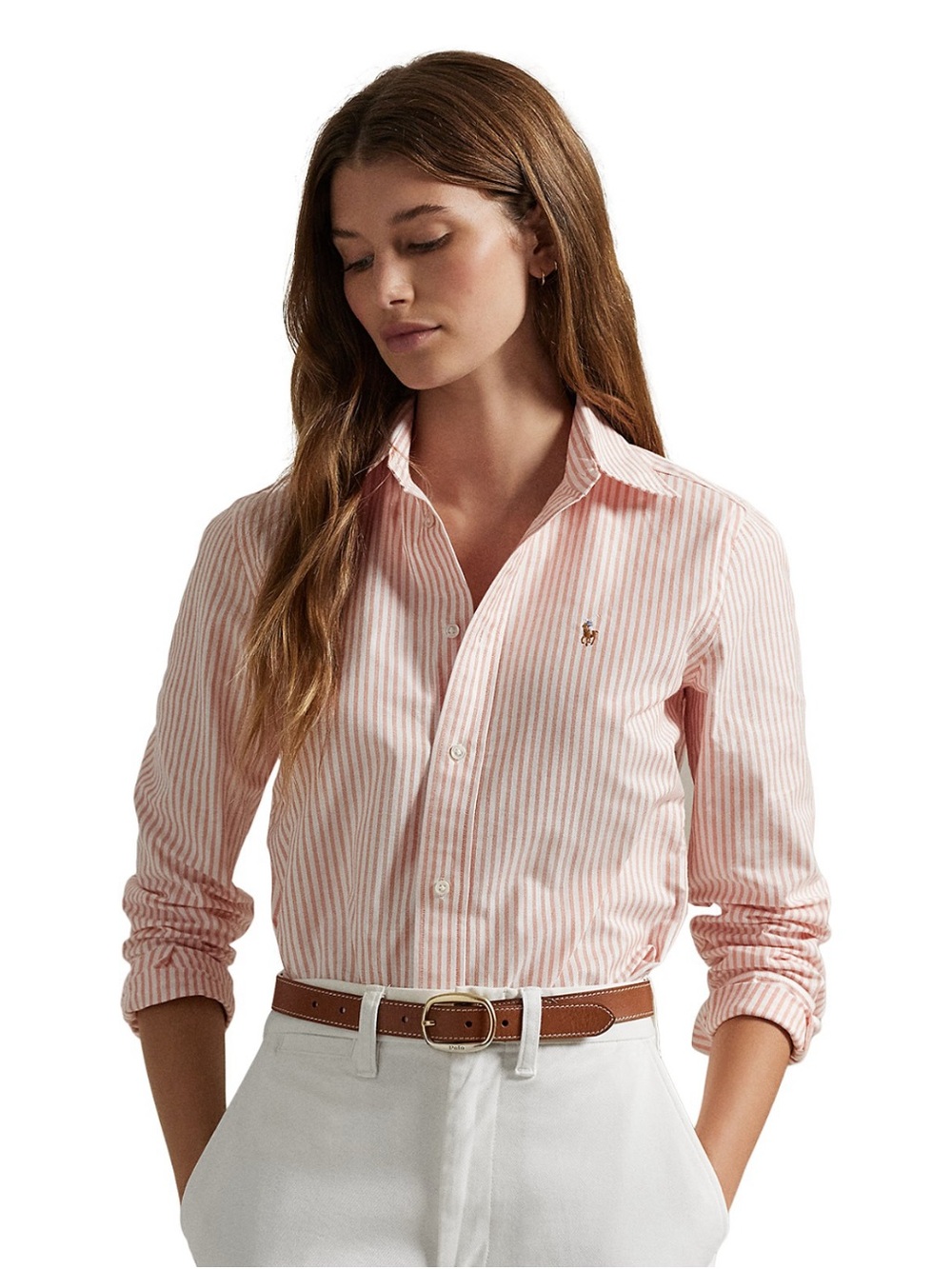 Ralph Lauren Pink & White Striped Cotton Button-Down Shirt